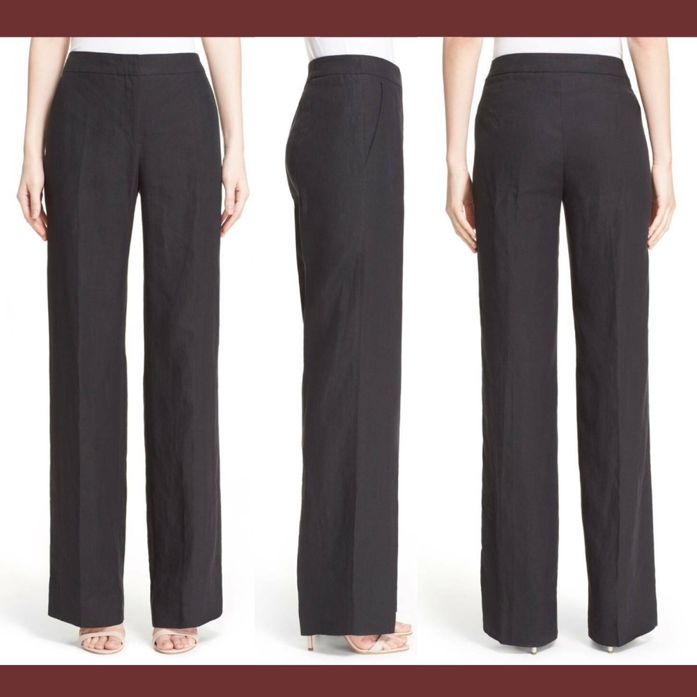 NWT $495 Max Mara‎ Agami Wide Leg Linen Pant in Black [SZ 16 ]